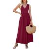 image:imageWEACZZY Womens Maxi Dress Sleeveless V Neck Sundress Cocktail Long Dresses with Pockets03wine Red