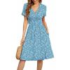 image:imageWEACZZY Womens Summer Short Sleeve Casual Dresses VNeck Floral Party Dress with PocketsYh Blue Daisy