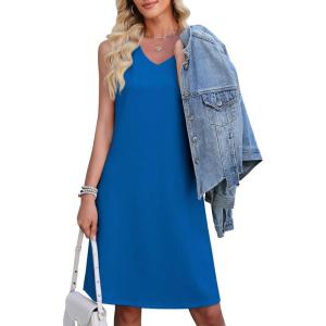 image:imageWEACZZY Women Summer V Neck Sleeveless Dress Casual Loose Vacation Sundress Elegant with Split Beach Dresses 2026Royal Blue