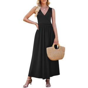 image:imageWEACZZY Womens Maxi Dress Sleeveless V Neck Sundress Cocktail Long Dresses with Pockets01black