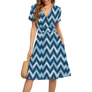 image:imageWEACZZY Womens Summer Short Sleeve Casual Dresses VNeck Floral Party Dress with PocketsYh White Waves