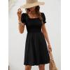 image:imageBerydress Womens Summer Dresses 2026 Pockets Short Sleeve Square Neck Flowy A Line Casual Boho Smocked Mini Sun DressBlack