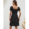 image:imageBerydress Womens Summer Dresses 2026 Pockets Short Sleeve Square Neck Flowy A Line Casual Boho Smocked Mini Sun DressBlack Dot
