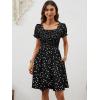image:imageBerydress Womens Summer Dresses 2026 Pockets Short Sleeve Square Neck Flowy A Line Casual Boho Smocked Mini Sun DressBlack Dot