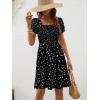 image:imageBerydress Womens Summer Dresses 2026 Pockets Short Sleeve Square Neck Flowy A Line Casual Boho Smocked Mini Sun DressBlack Dot