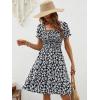 image:imageBerydress Womens Summer Dresses 2026 Pockets Short Sleeve Square Neck Flowy A Line Casual Boho Smocked Mini Sun DressBlack Flower