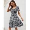 image:imageBerydress Womens Summer Dresses 2026 Pockets Short Sleeve Square Neck Flowy A Line Casual Boho Smocked Mini Sun DressBlack Flower