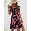 image:imageBerydress Womens Summer Dresses 2026 Pockets Short Sleeve Square Neck Flowy A Line Casual Boho Smocked Mini Sun DressBlack Pink Floral
