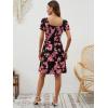 image:imageBerydress Womens Summer Dresses 2026 Pockets Short Sleeve Square Neck Flowy A Line Casual Boho Smocked Mini Sun DressBlack Pink Floral
