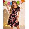 image:imageBerydress Womens Summer Dresses 2026 Pockets Short Sleeve Square Neck Flowy A Line Casual Boho Smocked Mini Sun DressBlack Pink Floral