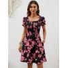 image:imageBerydress Womens Summer Dresses 2026 Pockets Short Sleeve Square Neck Flowy A Line Casual Boho Smocked Mini Sun DressBlack Pink Floral