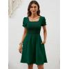 image:imageBerydress Womens Summer Dresses 2026 Pockets Short Sleeve Square Neck Flowy A Line Casual Boho Smocked Mini Sun DressDark Green