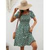 image:imageBerydress Womens Summer Dresses 2026 Pockets Short Sleeve Square Neck Flowy A Line Casual Boho Smocked Mini Sun DressGreen Flower