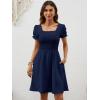 image:imageBerydress Womens Summer Dresses 2026 Pockets Short Sleeve Square Neck Flowy A Line Casual Boho Smocked Mini Sun DressNavy Blue