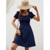 image:imageBerydress Womens Summer Dresses 2026 Pockets Short Sleeve Square Neck Flowy A Line Casual Boho Smocked Mini Sun DressNavy Blue