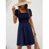 image:imageBerydress Womens Summer Dresses 2026 Pockets Short Sleeve Square Neck Flowy A Line Casual Boho Smocked Mini Sun DressNavy Blue
