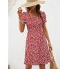 image:imageBerydress Womens Summer Dresses 2026 Pockets Short Sleeve Square Neck Flowy A Line Casual Boho Smocked Mini Sun DressRed Floral