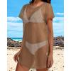 image:imageCHICGAL Womens Bathing Cover Ups Knit Bikini Short Sleeve Swimsuit Coverup Summer Swimwear Hollow Out Beach Dress 2026Brown