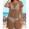 image:imageCHICGAL Womens Bathing Cover Ups Knit Bikini Short Sleeve Swimsuit Coverup Summer Swimwear Hollow Out Beach Dress 2026Brown