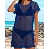 image:imageCHICGAL Womens Bathing Cover Ups Knit Bikini Short Sleeve Swimsuit Coverup Summer Swimwear Hollow Out Beach Dress 2026Deep Blue