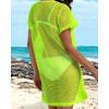 image:imageCHICGAL Womens Bathing Cover Ups Knit Bikini Short Sleeve Swimsuit Coverup Summer Swimwear Hollow Out Beach Dress 2026Neon Green