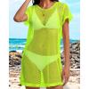 image:imageCHICGAL Womens Bathing Cover Ups Knit Bikini Short Sleeve Swimsuit Coverup Summer Swimwear Hollow Out Beach Dress 2026Neon Green