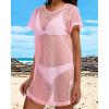 image:imageCHICGAL Womens Bathing Cover Ups Knit Bikini Short Sleeve Swimsuit Coverup Summer Swimwear Hollow Out Beach Dress 2026Pink