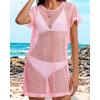 image:imageCHICGAL Womens Bathing Cover Ups Knit Bikini Short Sleeve Swimsuit Coverup Summer Swimwear Hollow Out Beach Dress 2026Pink