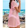 image:imageCHICGAL Womens Bathing Cover Ups Knit Bikini Short Sleeve Swimsuit Coverup Summer Swimwear Hollow Out Beach Dress 2026Pink
