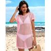image:imageCHICGAL Womens Bathing Cover Ups Knit Bikini Short Sleeve Swimsuit Coverup Summer Swimwear Hollow Out Beach Dress 2026Pink