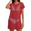 image:imageCHICGAL Womens Bathing Cover Ups Knit Bikini Short Sleeve Swimsuit Coverup Summer Swimwear Hollow Out Beach Dress 2026Red