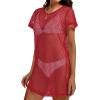 image:imageCHICGAL Womens Bathing Cover Ups Knit Bikini Short Sleeve Swimsuit Coverup Summer Swimwear Hollow Out Beach Dress 2026Red