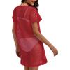 image:imageCHICGAL Womens Bathing Cover Ups Knit Bikini Short Sleeve Swimsuit Coverup Summer Swimwear Hollow Out Beach Dress 2026Red