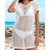 image:imageCHICGAL Womens Bathing Cover Ups Knit Bikini Short Sleeve Swimsuit Coverup Summer Swimwear Hollow Out Beach Dress 2026White
