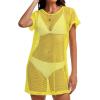 image:imageCHICGAL Womens Bathing Cover Ups Knit Bikini Short Sleeve Swimsuit Coverup Summer Swimwear Hollow Out Beach Dress 2026Yellow