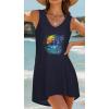 image:imageCHICGAL Womens Swimsuit Coverup Summer Beach Sleeveless T Shirt Bikini Tank Dress Loose Bathing Suit Cover Up 2026Dark Blue Trees