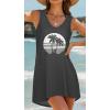 image:imageCHICGAL Womens Swimsuit Coverup Summer Beach Sleeveless T Shirt Bikini Tank Dress Loose Bathing Suit Cover Up 2026Grey Coconut Tree