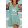 image:imageCHICGAL Womens Swimsuit Coverup Summer Beach Sleeveless T Shirt Bikini Tank Dress Loose Bathing Suit Cover Up 2026Light Blue Coconut Tree