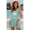 image:imageCHICGAL Womens Swimsuit Coverup Summer Beach Sleeveless T Shirt Bikini Tank Dress Loose Bathing Suit Cover Up 2026Light Blue Coconut Tree