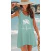 image:imageCHICGAL Womens Swimsuit Coverup Summer Beach Sleeveless T Shirt Bikini Tank Dress Loose Bathing Suit Cover Up 2026Light Blue Coconut Tree