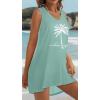 image:imageCHICGAL Womens Swimsuit Coverup Summer Beach Sleeveless T Shirt Bikini Tank Dress Loose Bathing Suit Cover Up 2026Light Blue Coconut Tree