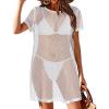 image:imageCHICGAL Womens Bathing Cover Ups Knit Bikini Short Sleeve Swimsuit Coverup Summer Swimwear Hollow Out Beach Dress 2026White