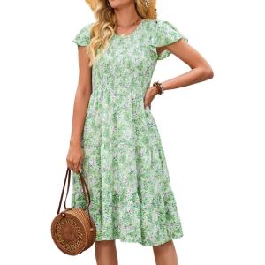 image:imageBerydress Summer Dresses for Women 2026 Casual Boho Midi Dress Beach Vacation Ruffled Sundress with PocketsGreen Floral