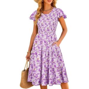 image:imageBerydress Summer Dresses for Women 2026 Casual Boho Midi Dress Beach Vacation Ruffled Sundress with PocketsPurple Floral