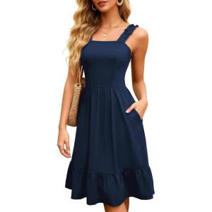 image:imageBerydress Sundresses for Women 2026 Vacation Summer Midi Dress Spaghetti Straps Flowy Boho Beach Dresses with PocketsNavy Blue