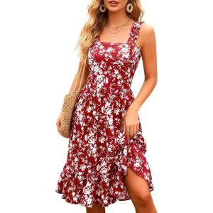image:imageBerydress Sundresses for Women 2026 Vacation Summer Midi Dress Spaghetti Straps Flowy Boho Beach Dresses with PocketsRed Floral