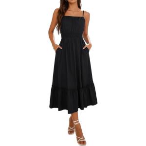 image:imageBerydress Womens Summer Maxi Dress with Pockets Spaghetti Straps Sleeveless Smocked Sundress Boho Beach Vacation DressesBlack