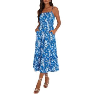 image:imageBerydress Womens Summer Maxi Dress with Pockets Spaghetti Straps Sleeveless Smocked Sundress Boho Beach Vacation DressesBlue Floral
