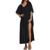 image:imageCHICGAL Kaftan Dresses for Women Oversized Long Batwing Sleeve Caftan V Neck Beach Cover Ups Summer Maxi Dress 2026Black