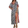 image:imageCHICGAL Kaftan Dresses for Women Oversized Long Batwing Sleeve Caftan V Neck Beach Cover Ups Summer Maxi Dress 2026Black White Stripes